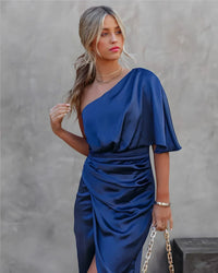 Elegantes Seidenkleid für Damen | Midi in Blau