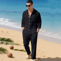 Malibu-Set™ aus Baumwoll-Leinen mit Raffiniertem Design in Schwarz