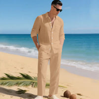 Luca™ Baumwoll-Leinen-Set mit Button-Down-Hemd in Khaki