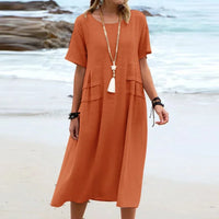 Kleid Alessia™ aus Baumwoll-Leinen mit seitlichen Lagen-Details in Orange