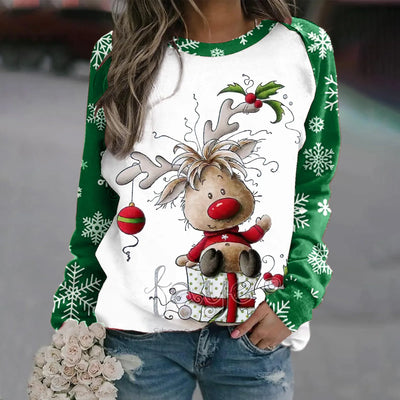 Romina - Warmer Pullover mit Rundhalsausschnitt und 3D Gedrucktem Weihnachts-Rentier für Frauen
