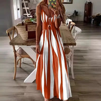 Calenna™ Kleid mit Vertikalen Streifen und V-Ausschnitt in Orange