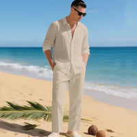 Luca™ Baumwoll-Leinen-Set mit Button-Down-Hemd in Beige