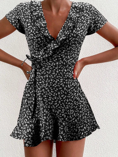 Flora | A-Linien Kleid Damen mit V-Ausschnitt und Floral Design