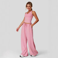 Lunary™ Set Mit Minimalistischem Top und Fließender Pantalonhose in Pink