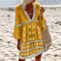 Viviane | Damen Sommerkleid Fledermausärmel Luftig Weit Casual Boho in Gelb