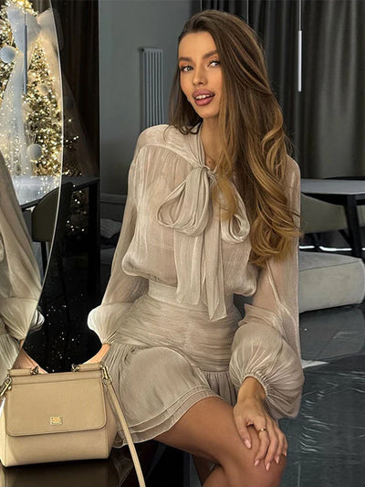 Ada | Damen Set mit Bogen Schnürung und Plissee Rock