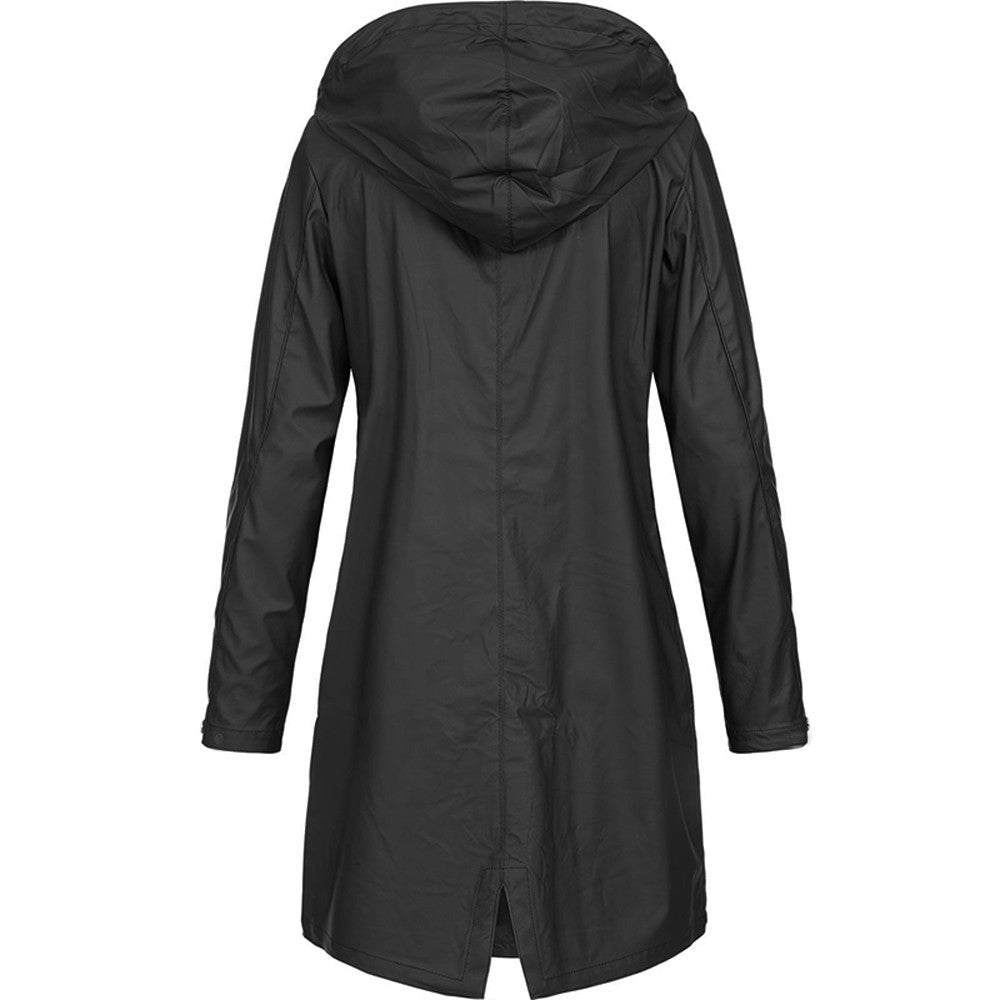 Stylische Regenjacke mit Knopfleiste und Reissverschluss sowie Kapuze für Damen | Ideal für den Winter