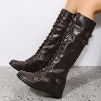 Damen Schnürstiefel mit Gürtel in Dunkelbraun