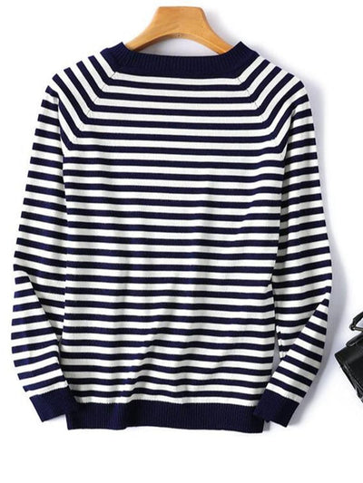 Stilvoller gestreifter Strickpullover mit Rundhalsausschnitt für Damen | Ideal für den Winter