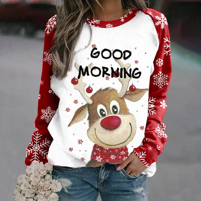 Romina - Warmer Pullover mit Rundhalsausschnitt und 3D Gedrucktem Weihnachts-Rentier für Frauen