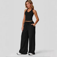 Lunary™ Set Mit Minimalistischem Top und Fließender Pantalonhose in Schwarz