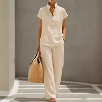 Marelisse™ Set aus leichtem und atmungsaktivem Stoff mit lockerer Bluse und weiter Hose in Khaki