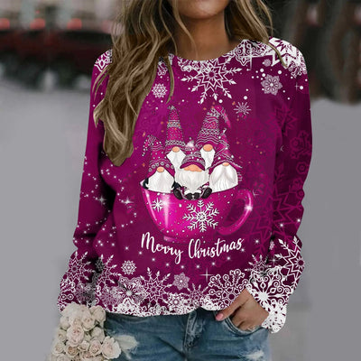 Zorana - Warmer Pullover mit Rundhalsausschnitt und Frohe Weihnachten Druck für Frauen