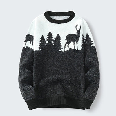 Simon - Strickpullover mit Rundhalsausschnitt und Weihnachts-Elch-Print für Männer