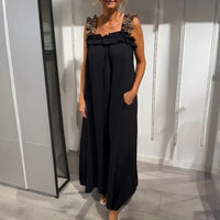 Neapel™ Maxikleid aus leichter Viskose mit Leo-Trägern und lockerem Fall in Schwarz
