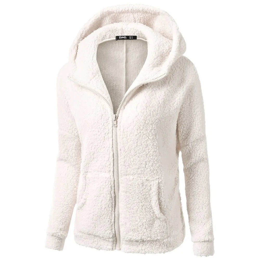 Eleganter Warmer Kapuzenpullover aus Teddy-Fleece mit Reissverschluss für Damen | Ideal für den Winter