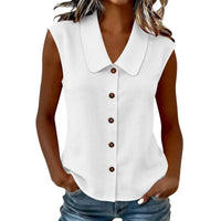 Celinea™ Baumwoll-Leinen-Bluse Mit Elegantem Kragen Und Vorderen Knöpfen in Weiß