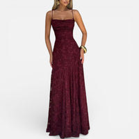 Geneviève | Damen Abendkleid Lang Spitze Spaghettiträger Elegant Festlich in Rot