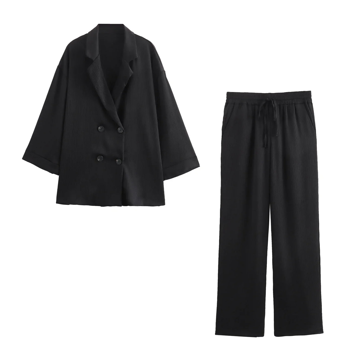 Emilia | Blazer Set Damen – Doppelbrüstig mit Weit Geschnittener Hose