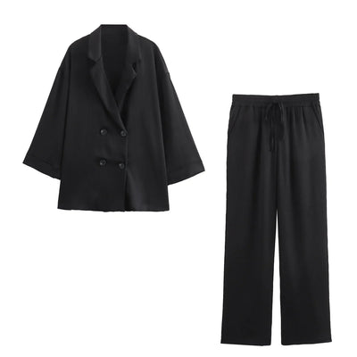 Emilia | Blazer Set Damen – Doppelbrüstig mit Weit Geschnittener Hose
