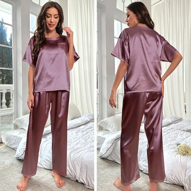 Oona- Kurzärmeliger Top- und Lange Hosen-Set für Damen