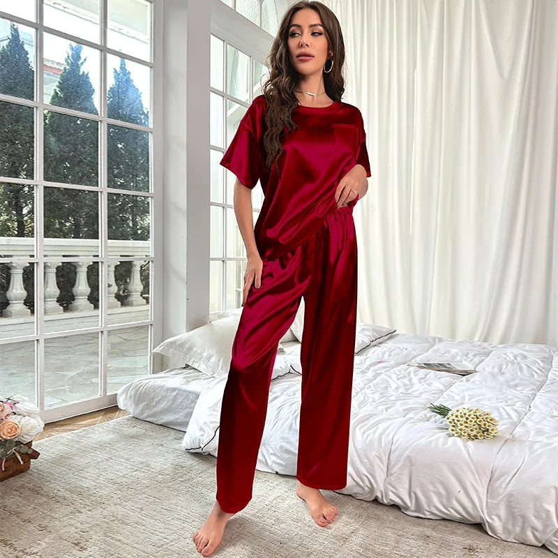 Oona- Kurzärmeliger Top- und Lange Hosen-Set für Damen