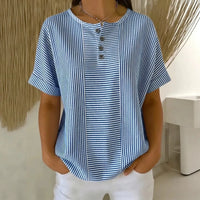 Euddora™ Bluse Mit Feinen Streifen und Knopfleiste in Blau