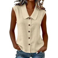 Celinea™ Baumwoll-Leinen-Bluse Mit Elegantem Kragen Und Vorderen Knöpfen in Beige