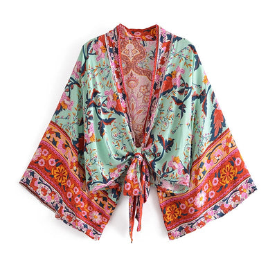Fudus | Boho Blumen Print Kurzer Kimono