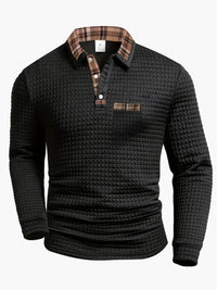 Herren-Polo mit langen Ärmeln im Casual-Stil mit kariertem Kragen, ideal für einen modernen und eleganten Look in Schwarz