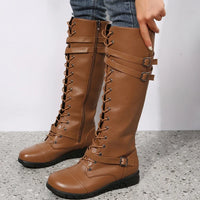 Damen Schnürstiefel mit Gürtel in Braun