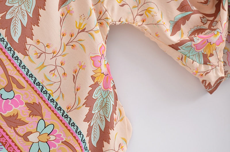 Fudus | Boho Blumen Print Kurzer Kimono