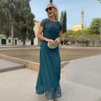 Athen™ Maxikleid mit kurzen transparenten Ärmeln und Stufenrock in Grün