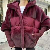 VelvetNord™ Mantel aus Samt-Faux-Fur mit Oversized-Design in Bordeaux