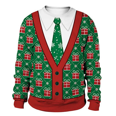 Dietmar - Warmer Pullover mit Rundhalsausschnitt und 3D-Weihnachtsaufdrucken für Männer und Frauen