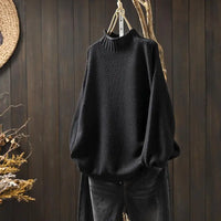 Barbara | Damen Oversized Hohem Kragen Pullover in Schwarz