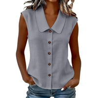 Celinea™ Baumwoll-Leinen-Bluse Mit Elegantem Kragen Und Vorderen Knöpfen in Grau