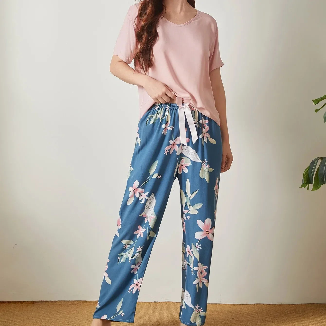 Embe- Sommer Lounge-Set mit Kurzem Oberteil und Langer Hose für Damen