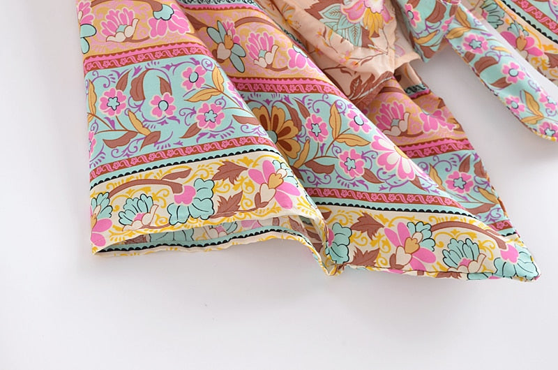 Fudus | Boho Blumen Print Kurzer Kimono