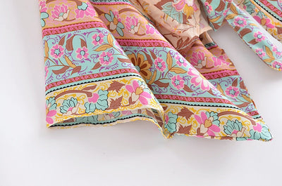 Fudus | Boho Blumen Print Kurzer Kimono