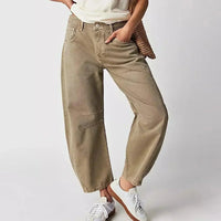 Damen High-Waist Cropped Jeans Hose in Beige