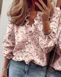 Katharina | Damen Elegante Wickelbluse Mit Rüschenbesatz in Rosa