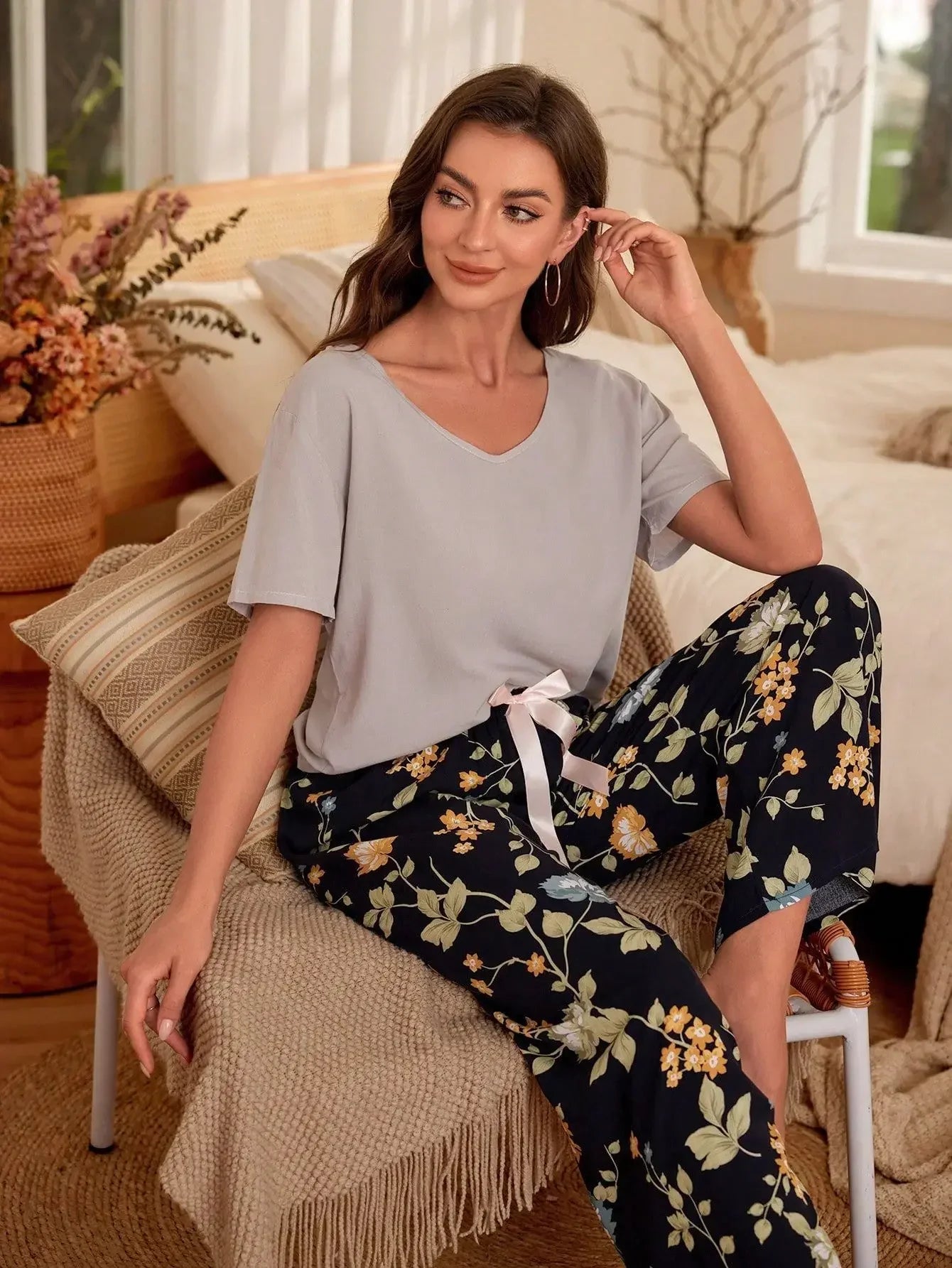 Embe- Sommer Lounge-Set mit Kurzem Oberteil und Langer Hose für Damen
