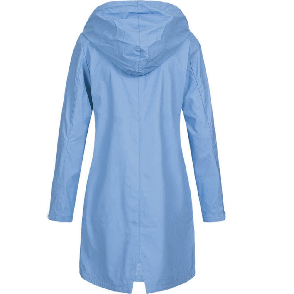 Stylische Regenjacke mit Knopfleiste und Reissverschluss sowie Kapuze für Damen | Ideal für den Winter