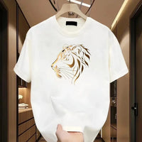 Varkon™ T-Shirt mit Tiger-Gold Print und Premium-Look in Weiß