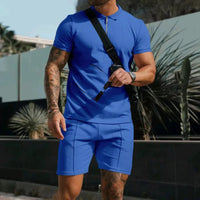Pietro™ Premium-Strickset mit Struktur mit Zip-Poloshirt in Blau