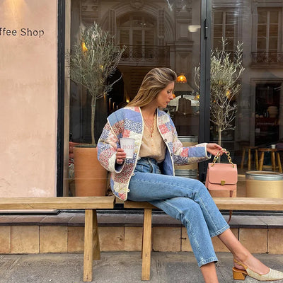 Harpij | Gewatteertes Patchwork-Jacke mit Blumen- und Gingham-Prints