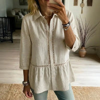 Fiorelly™ Bluse Mit Klassischem Kragen, Cut-Out-Details Und Weitem Saum in Khaki