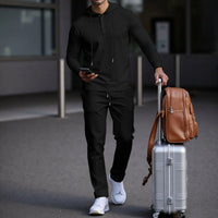 Manchester™ Set aus strukturiertem Baumwollstoff mit Kapuzenhoodie und Slim-Fit-Hose in Schwarz
